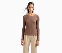 Pullover mit Rundhalsausschnitt Aus Viskose-jersey-mischgewebe In Jacquard-verarbeitung