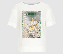 T-Shirt mit Flower-Print und Strass