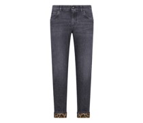 Stretch-Jeans Blue Washed in Slim Fit mit Leopardenprint