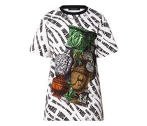 T-Shirt mit diagonaler Signatur und Vasen-Motiv