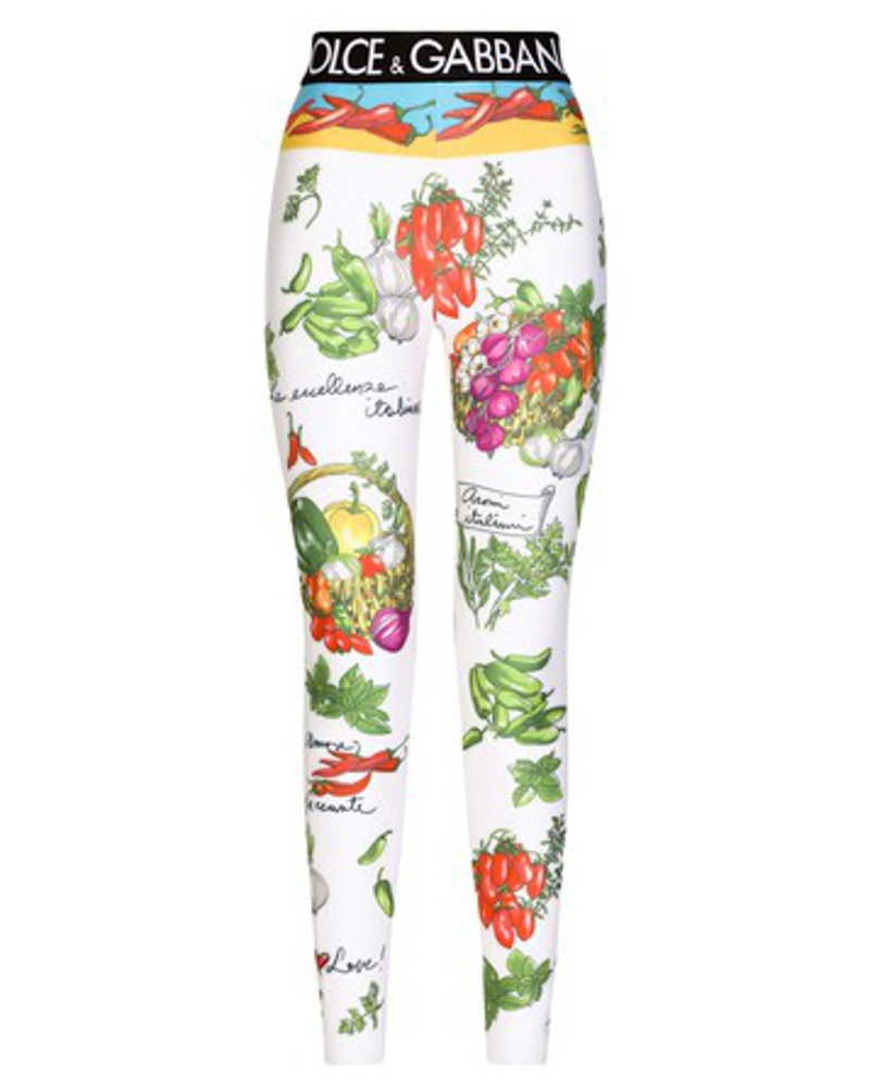 Dolce & Gabbana Damen Jersey-Leggings mit Gemüseprint und Logo-Gummiband
