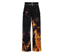 Jeans mit Einätzen und Fire-Print