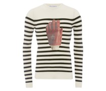Gestreifter Handschuh-Pullover mit Rundhalsausschnitt