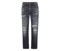 Lässige gerippte Jeans in Washed-Blau