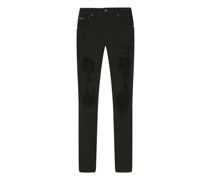 Gerippte Stretch-Jeans Slim Fit Schwarz