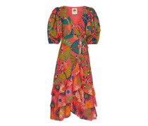 Midikleid Graphic Macaws Coral Mixed
