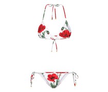 Triangel-Bikini mit Mohnblumenprint