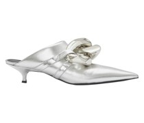 Chain Leather Kitten Mules