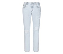 Stretch-Jeans mit Rissen Slim Fit Stone-Bleached