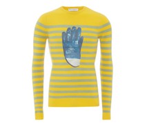Gestreifter Handschuh-Pullover mit Rundhalsausschnitt