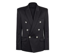 Zweireihiger Jersey-Blazer mit Monogramm-Print von Balmain