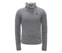 Pullover mit Fransenkragen im Used-Look