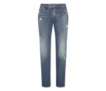 Hellblaue Stretch-Jeans in Slim Fit mit Abrieb