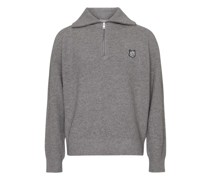 Gerippter Pullover mit halbem Reißverschluss und Patch Fox Head
