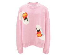 Oversize-Rundhalspullover mit Schwan