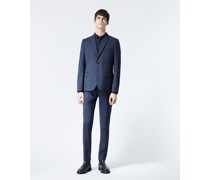 Marineblaue Wolljacke mit Karomuster