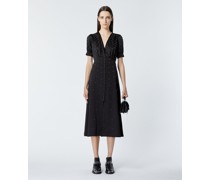 Satiniertes Schwarzes Langes Kleid mit Nieten