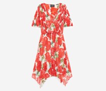 Faltenkleid mit Rotem Blumenprint