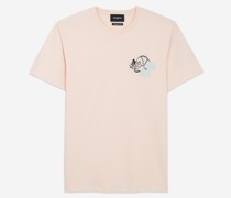 Rosa T-shirt mit Totenkopfprint und Blumen