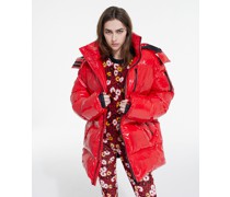 Rote Oversize-daunenjacke aus Vinyl mit Riemchen und The Kooples-logo