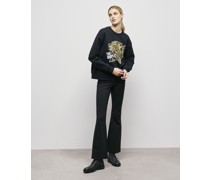 Schwarzes Kapuzensweatshirt mit Siebdruck