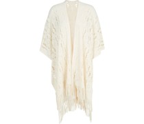 Poncho, Lochstickerei, Fransen, für Damen