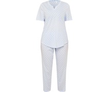 Smart Casual Capri-Pyjama, Kurzarm, Punkte, Split-Neck, für Damen