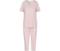 Smart Casual Capri-Pyjama, Kurzarm, Punkte, Split-Neck, für Damen