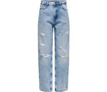 Jeans, Regular-Fit, weites Bein, Destroyed-Details, für Damen