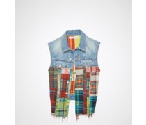 Denim-Weste mit Schotten-Patchwork