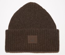Grey/brown melange Ribbed knit beanie hat