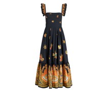 Kleid mit Printmotiv Vögel und Äpfelchen mit Rüschen
