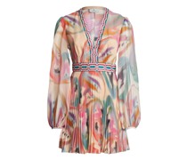 Plissee-Minikleid mit Schmetterlingsflügel-Print