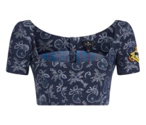 Cropped Top aus Jacquard-Denim mit Äpfelchen