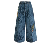 Culotte-Jeans mit Stickereien und Applikationen