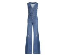 Denim-Jumpsuit mit Floralen Stickereien