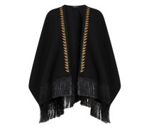 Cape mit Blattwerk-Stickereien und Fransen