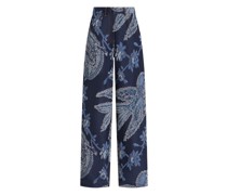Cargo Jeans aus Jacquard-Denim mit Vögeln