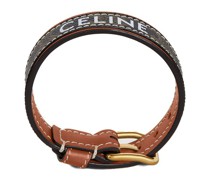 Triomphe Canvas Leather Bracelet  In Brass With Gold Finish, Calfskin And Canvas
