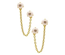 By Adina Eden Double Pearl Chain Earring in Metallic Gold.