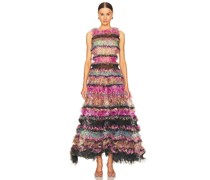 Susan Fang Tulle Tiered Maxi Dress in Pink