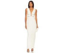 BCBGMAXAZRIA ABENDKLEID MIT FALTEN UND V-AUSSCHNITT in Ivory