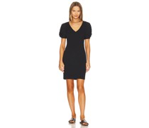 1. STATE Puff Sleeve V Neck Ruched Dress in Black
