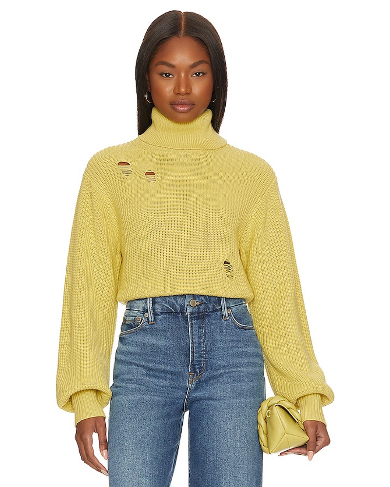 Lovers + Friends Damen Lovers and Friends ROLLKRAGEN-OBERTEIL IN CROPPED-LÄNGE MIT DISTRESSED-DETAILS MEDEA in Yellow