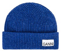 Ganni Light Structured Rib Knit Beanie in Blue.