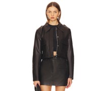 AEXAE Leather Cropped Jacket in Black