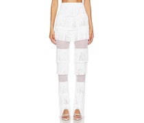 Norma Kamali Spliced Boot Pant With Fringe in White