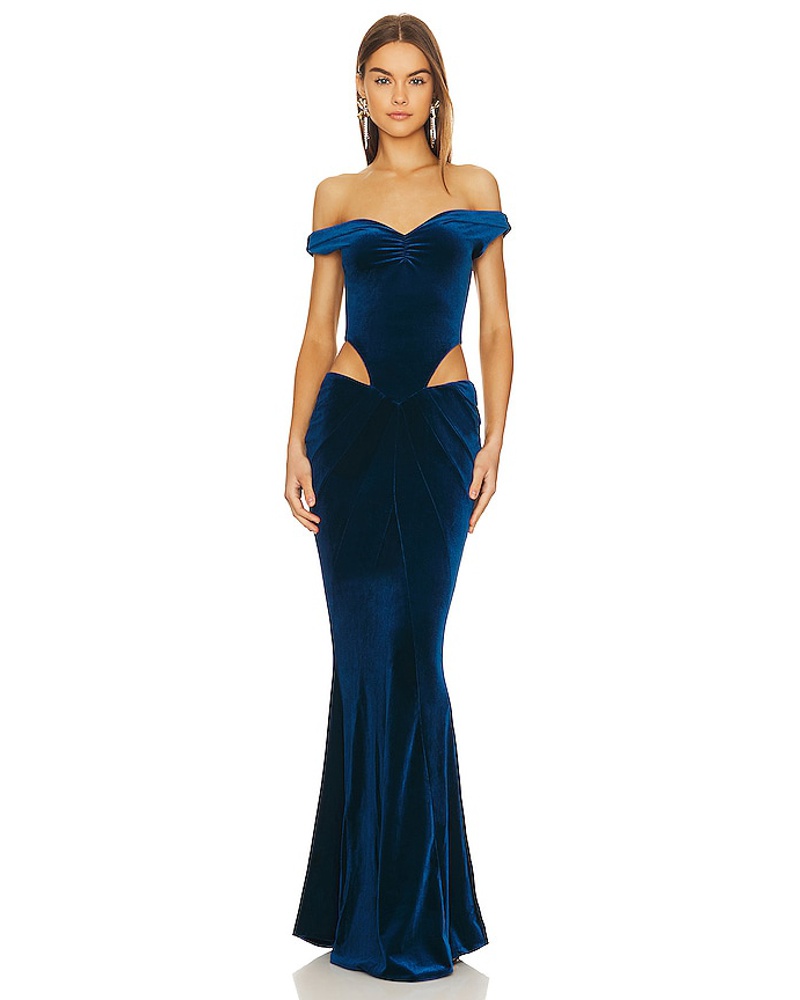 Retrofête Damen retrofete MAXIKLEID AUS SAMT GIADA in Navy