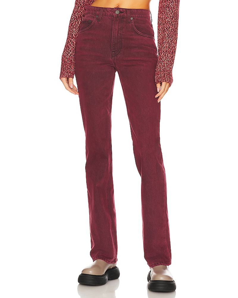GRLFRND Damen GRLFRND HOCHGESCHNITTENE HOSE MIT AUSGESTELLTEM BEIN MELANIE in Burgundy