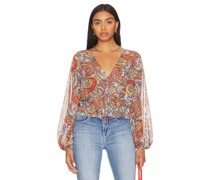L'AGENCE Pixie Drawstring Blouse in Red